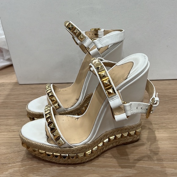 Christian Louboutin Cataclou 140 CAlf:Rope wedge shoe 37 white and gold - Picture 3 of 12